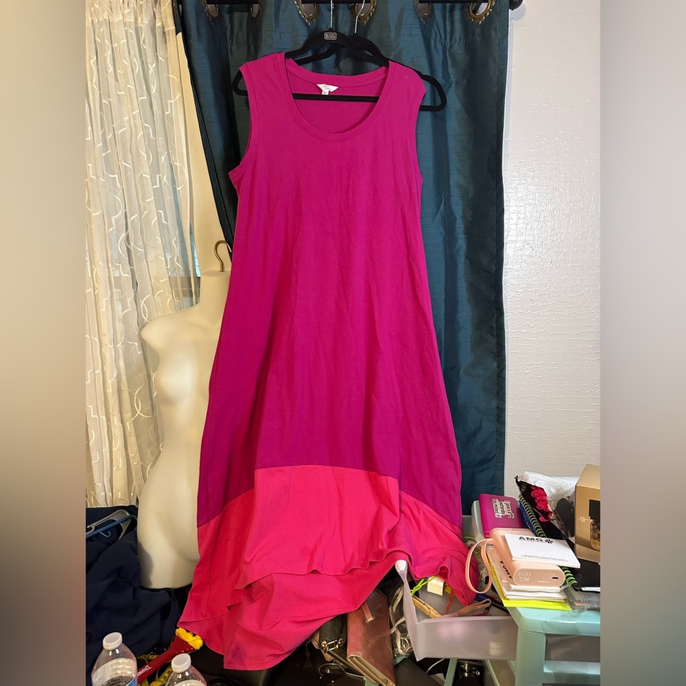 Time and True Sleeveless Colorblock A-Line Dress in Fuchsia/Pink High/Low - Picture 1 of 3